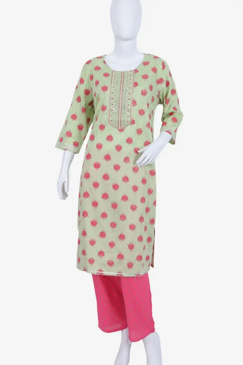 Rayon Embroidered Kurti with Pant Set for Women