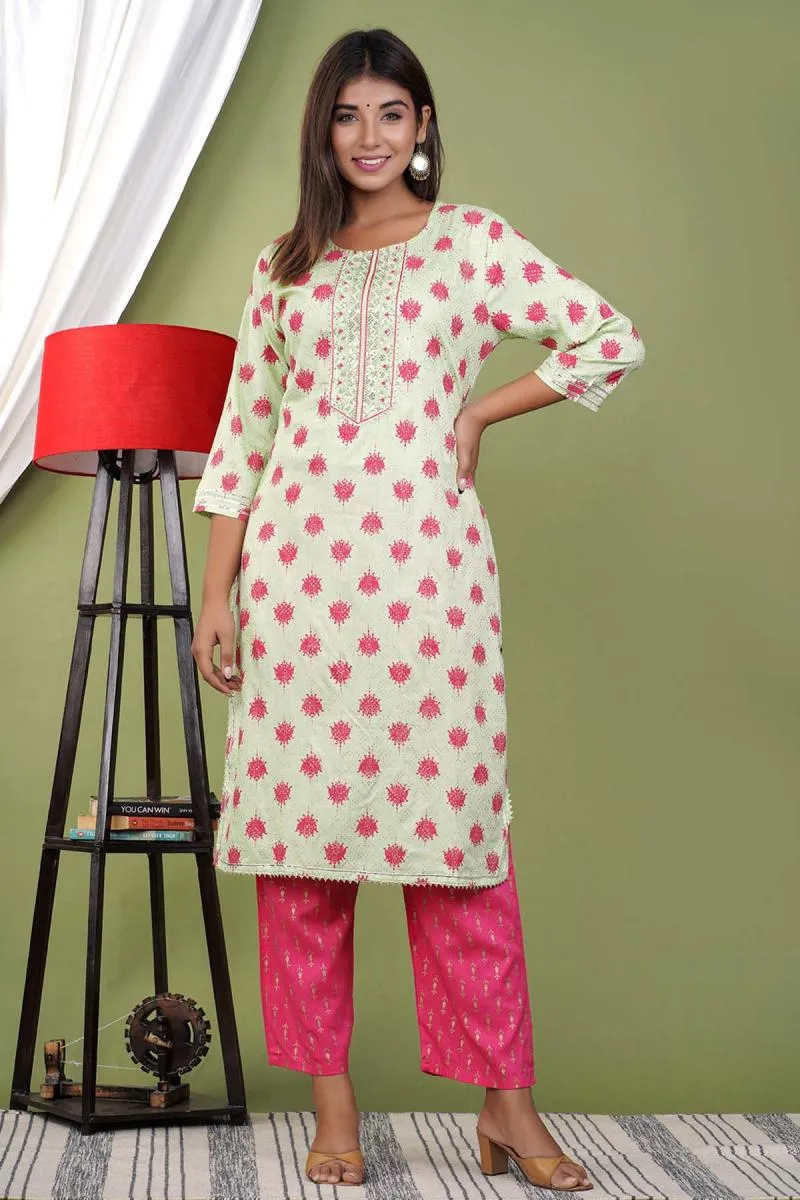Rayon Embroidered Kurti with Pant Set for Women 000067XL4LIGGRE