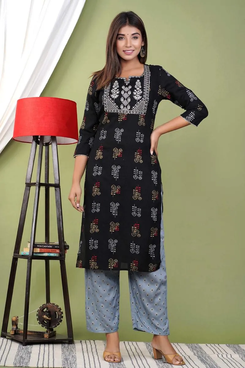 Rayon Printed Kurti with Pant Set for Women