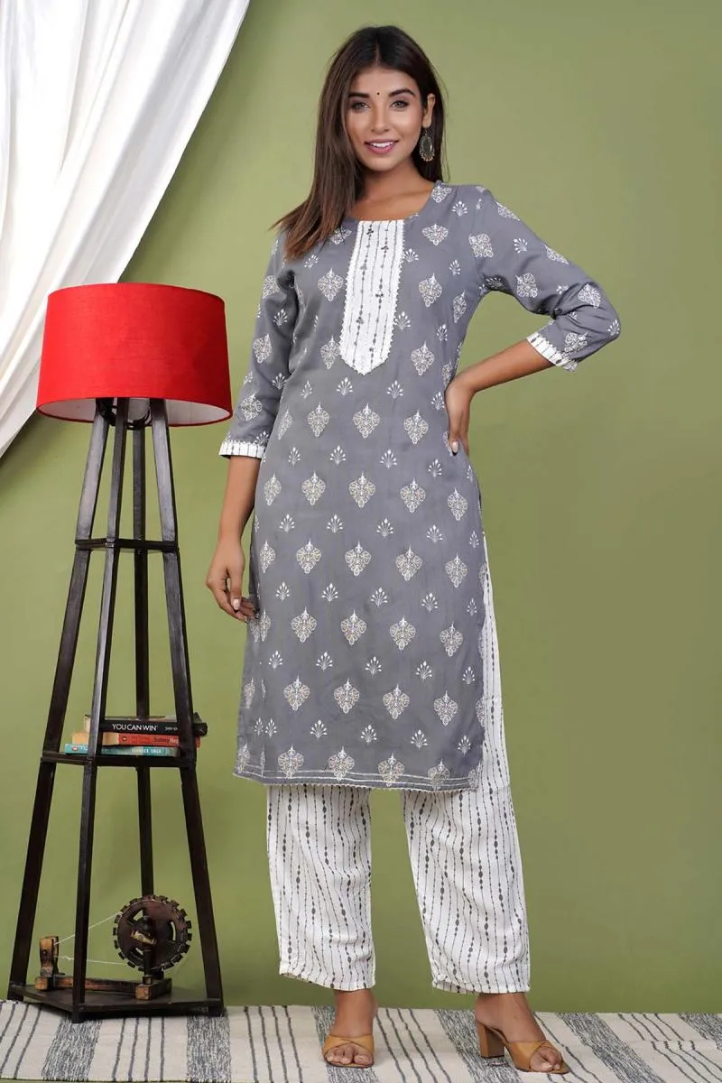 Rayon Printed Kurti with Pant Set for Women