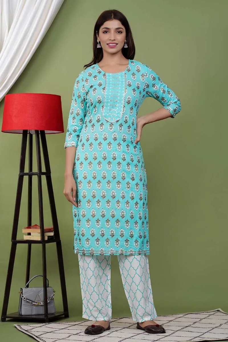 Rayon Embroidered Kurti with Pant Set for Women