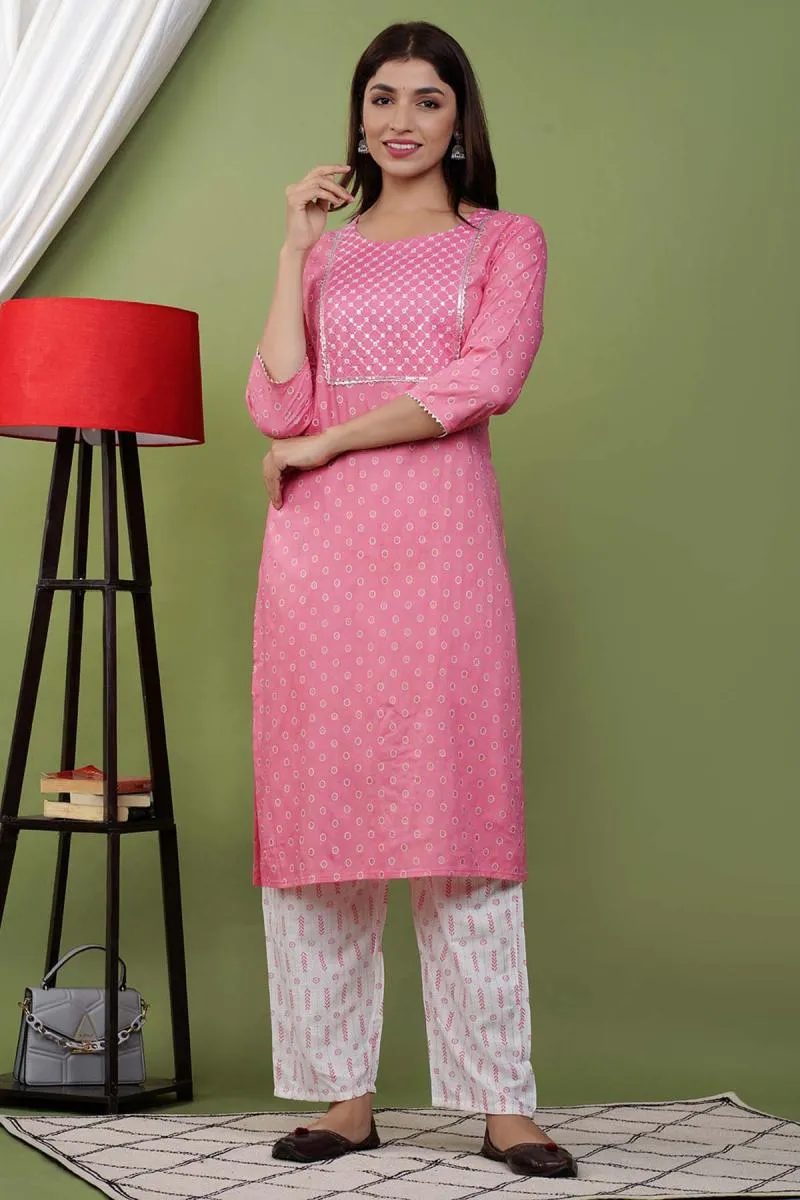 Rayon Printed Kurti with Pant Set for Women