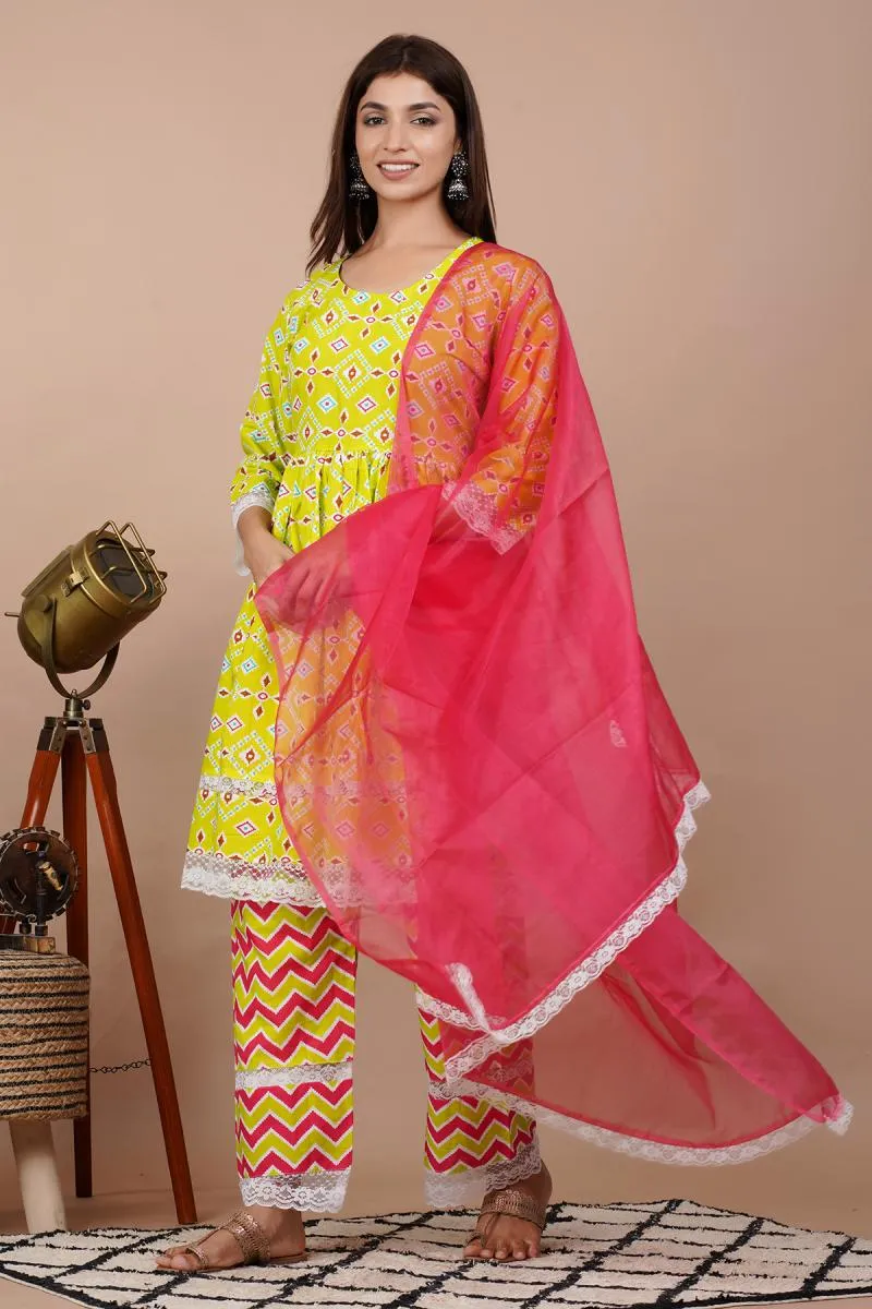 Cotton Printed Kurti with Palazzo & Dupatta Set for Women 000086XXLLIGGRE