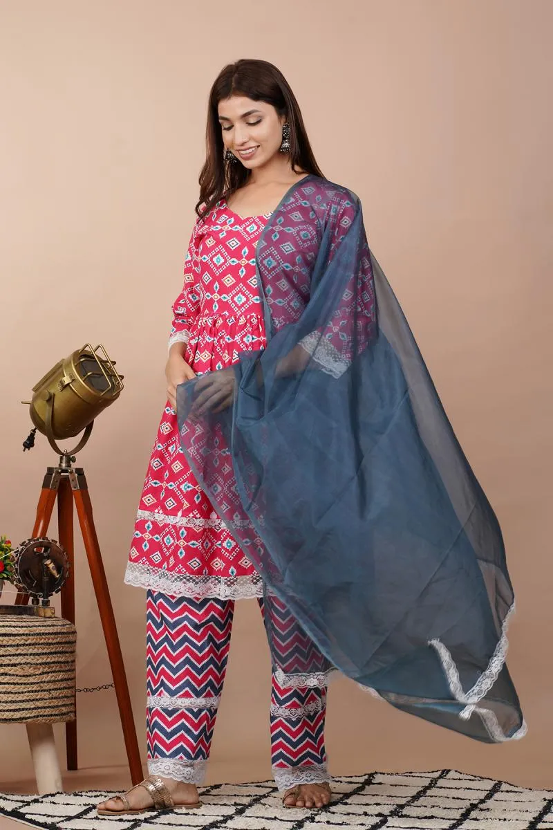 Cotton Printed Kurti with Palazzo & Dupatta Set for Women 000086XXLPIN2