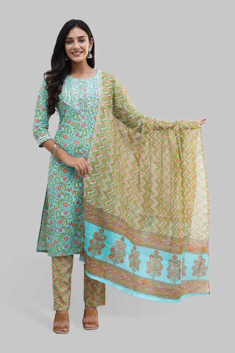 Rayon Printed Kurti with Palazzo & Dupatta Set for Women  000094XL4GRE2