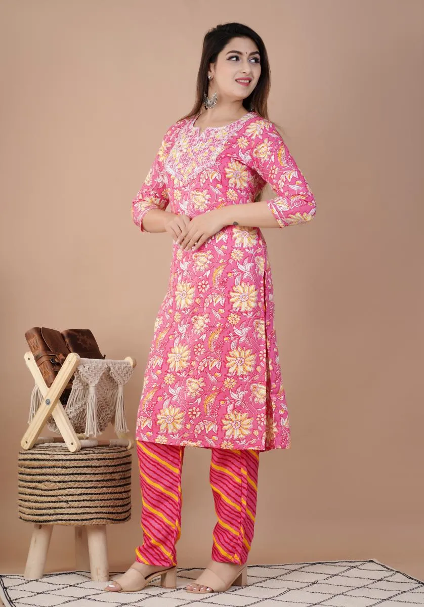 Rayon Floral Printed Kurti with Palazzo & Dupatta Set for Women 000095XXLPIN2