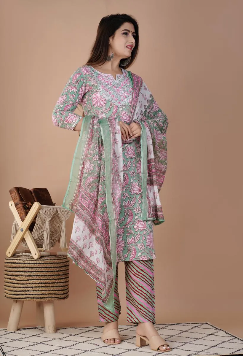 Rayon Printed Kurti with Palazzo & Dupatta Set for Women 000097XXLGRE2