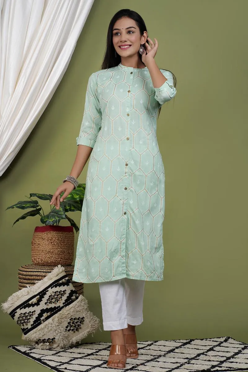 Rayon Geometric Printed Kurti for Women