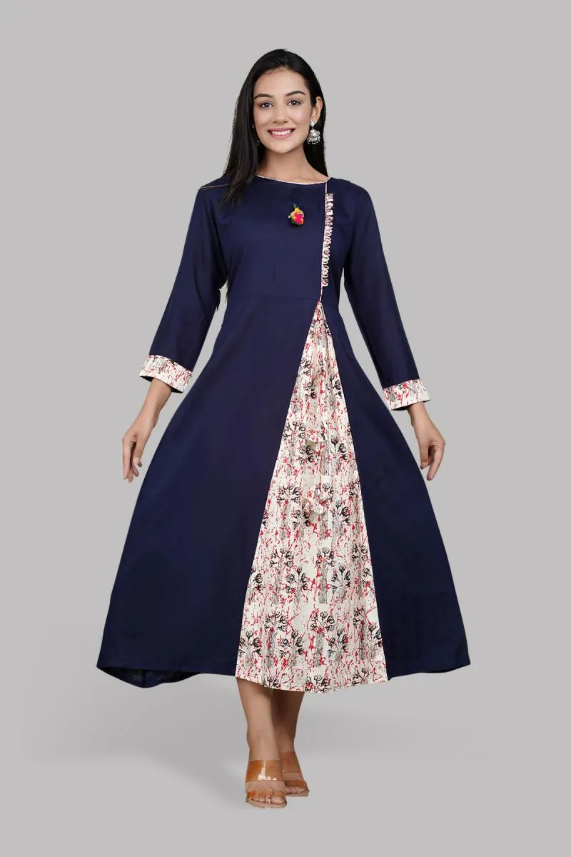 Rayon Solid Kurti for Women 000148M38NAVBLU2