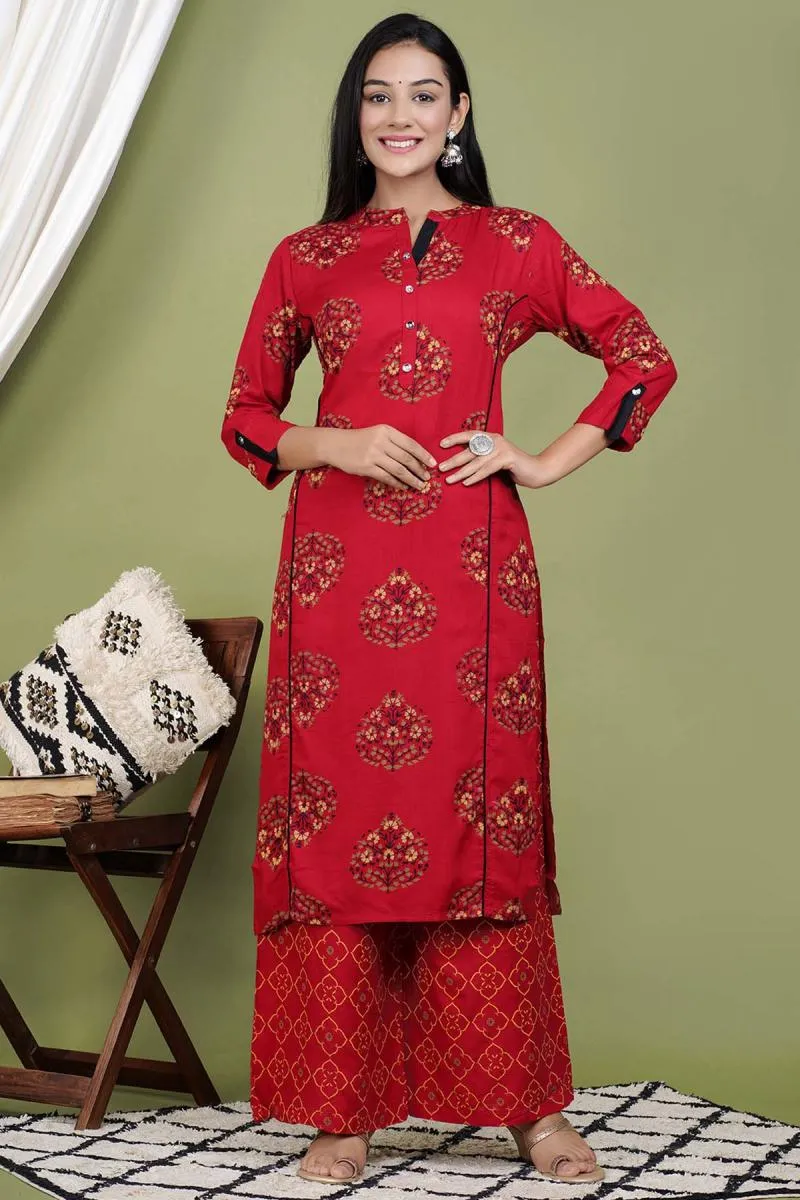 Rayon Printed Kurti with Palazzo Set for Women