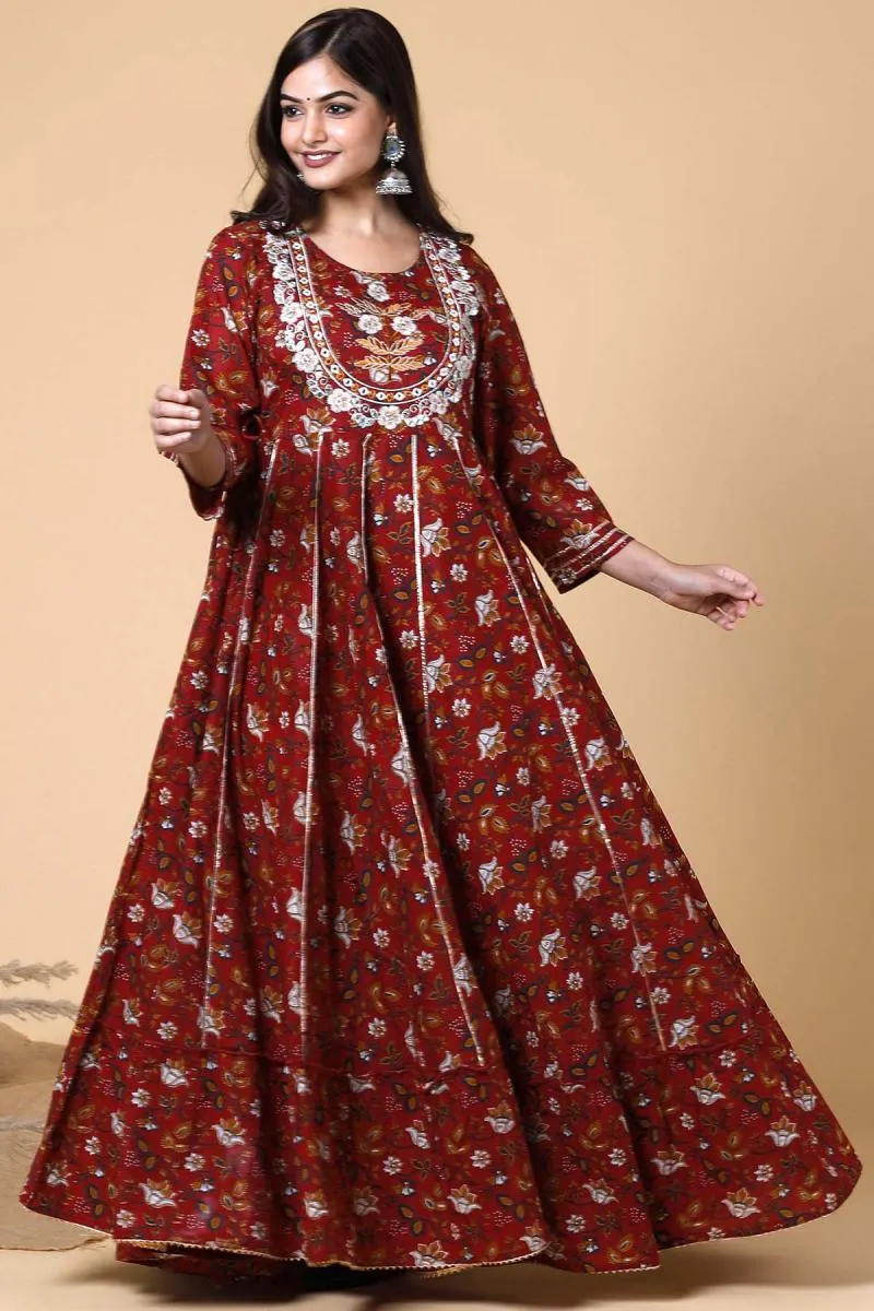Cotton Embroidered Ethnic Gown for Women 000151L40MAR2