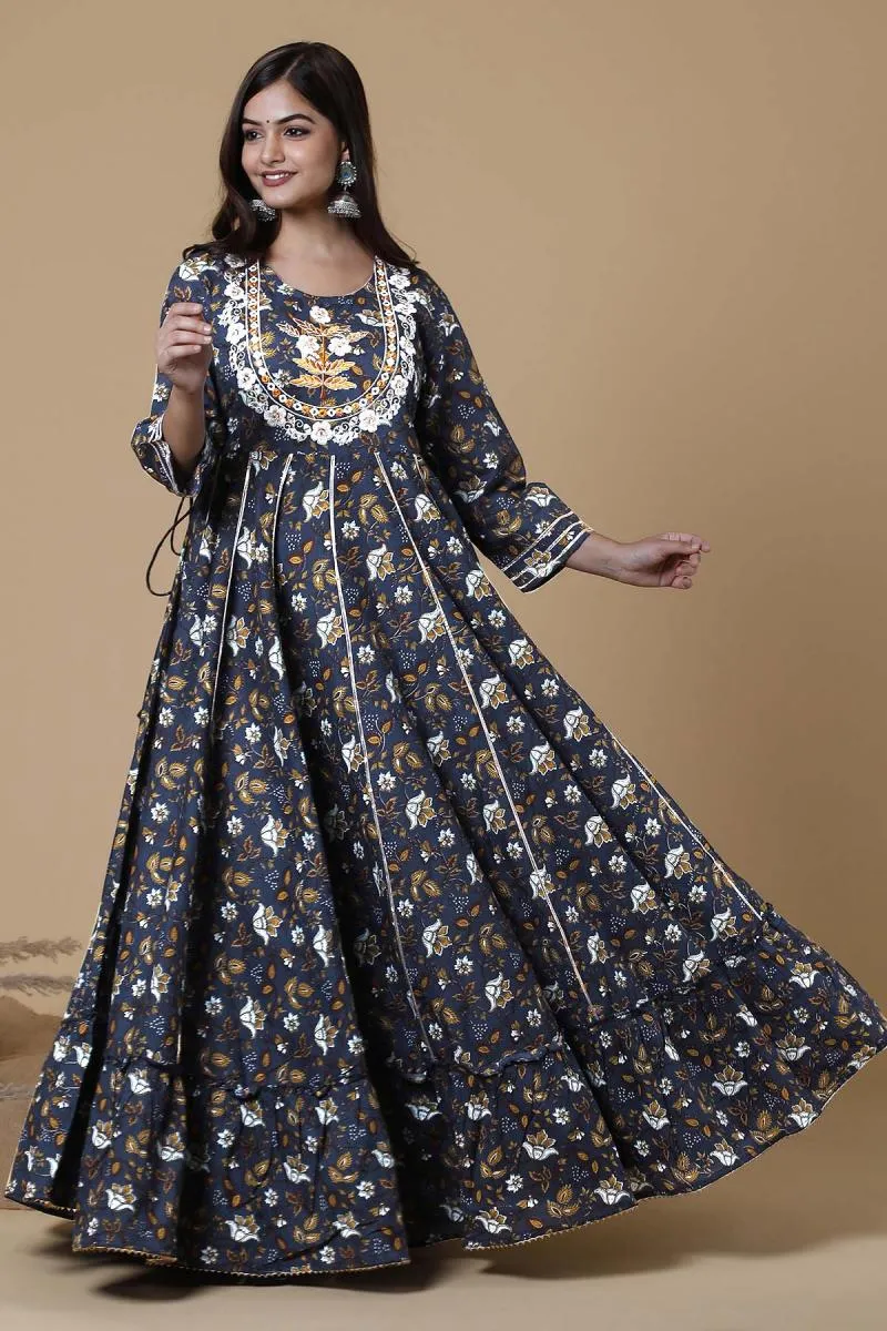 Cotton Embroidered Ethnic Gown for Women