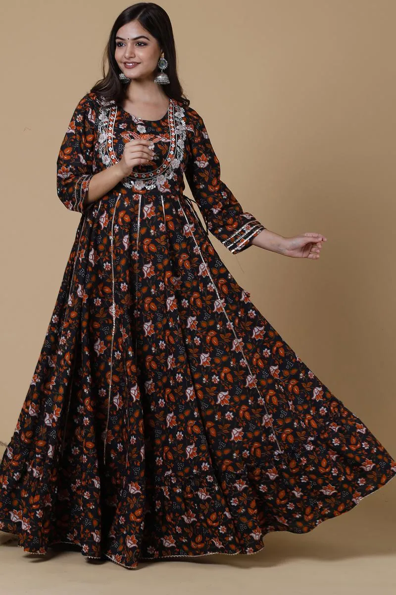 Cotton Embroidered Ethnic Gown for Women 000151XL4BLA2