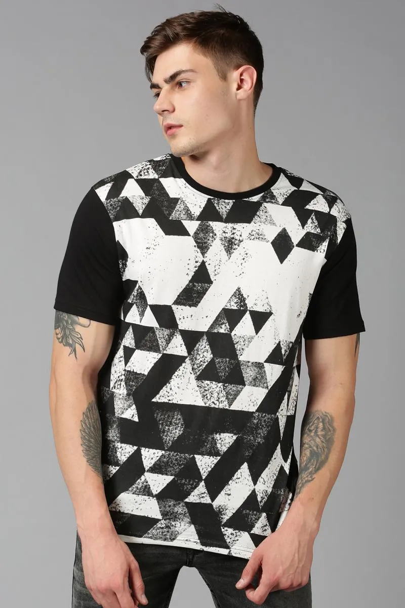 Men's Cotton Abstract Print T-shirt 000374XXLBLA