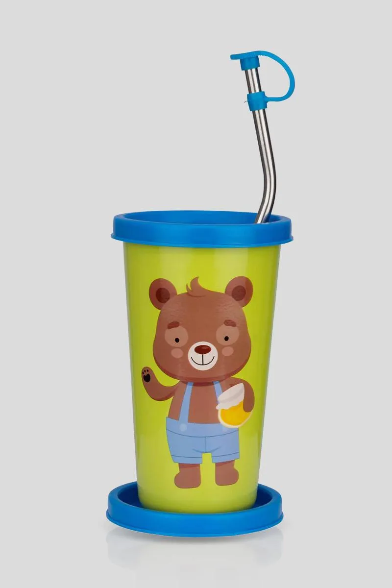 PddFalcon Stainless Steel Printed Tumbler With Straw - 370 ml