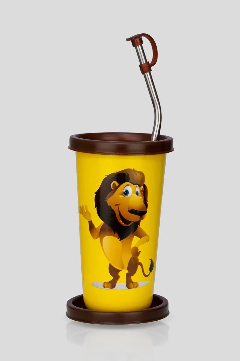 PddFalcon Stainless Steel Printed Tumbler With Straw - 370 ml
