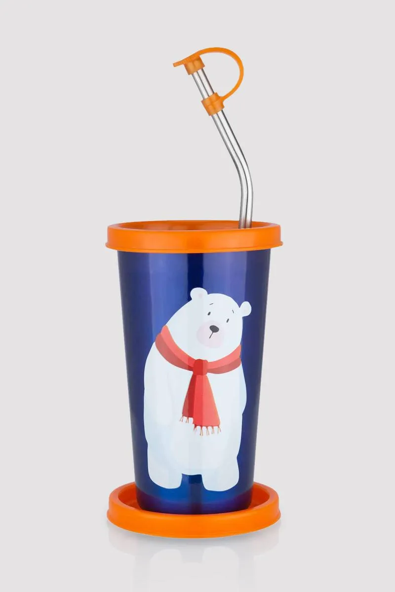 PddFalcon Stainless Steel Printed Tumbler With Straw - 370 ml	