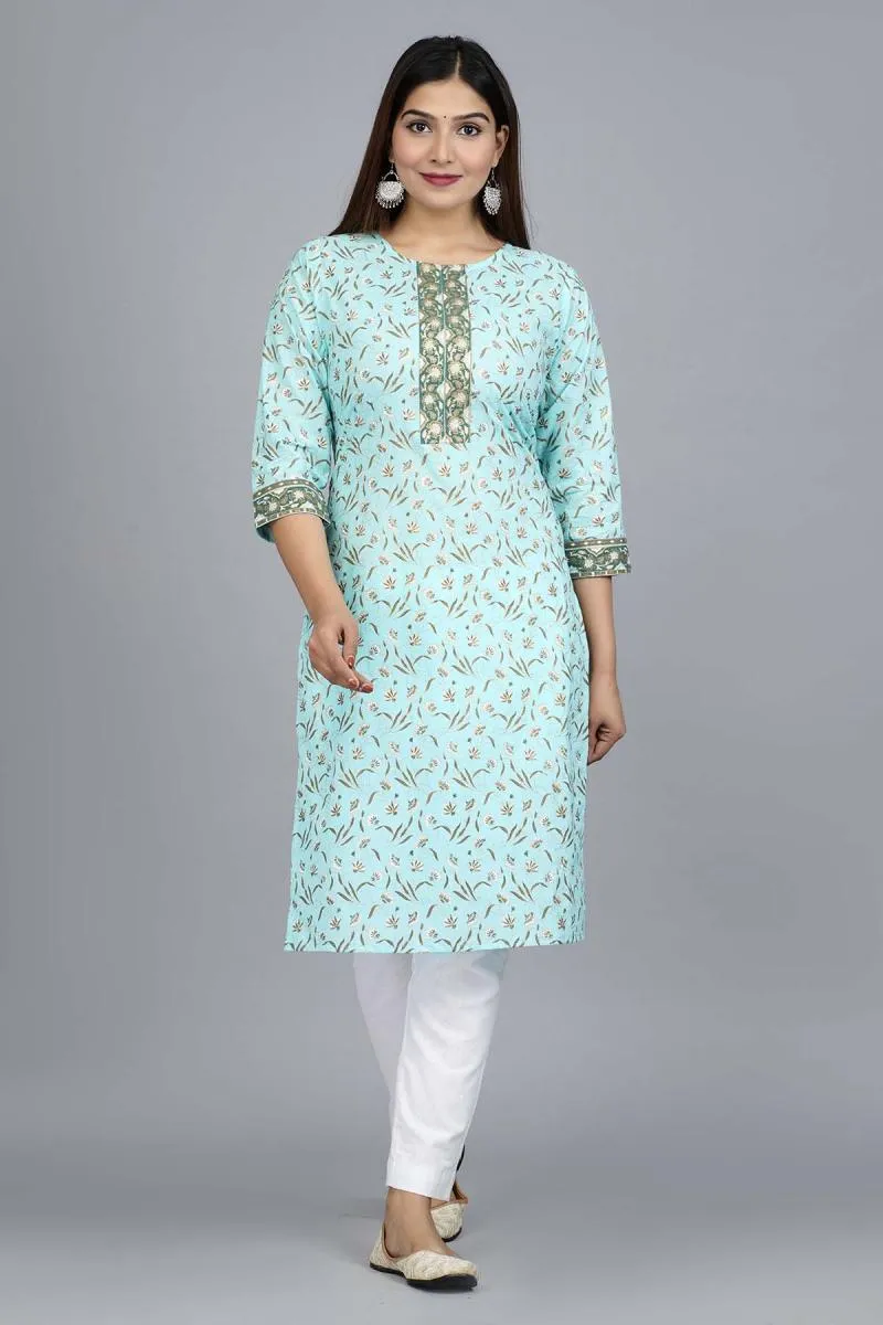 Cotton Printed Kurti for Women 000436XXLSKYBLU