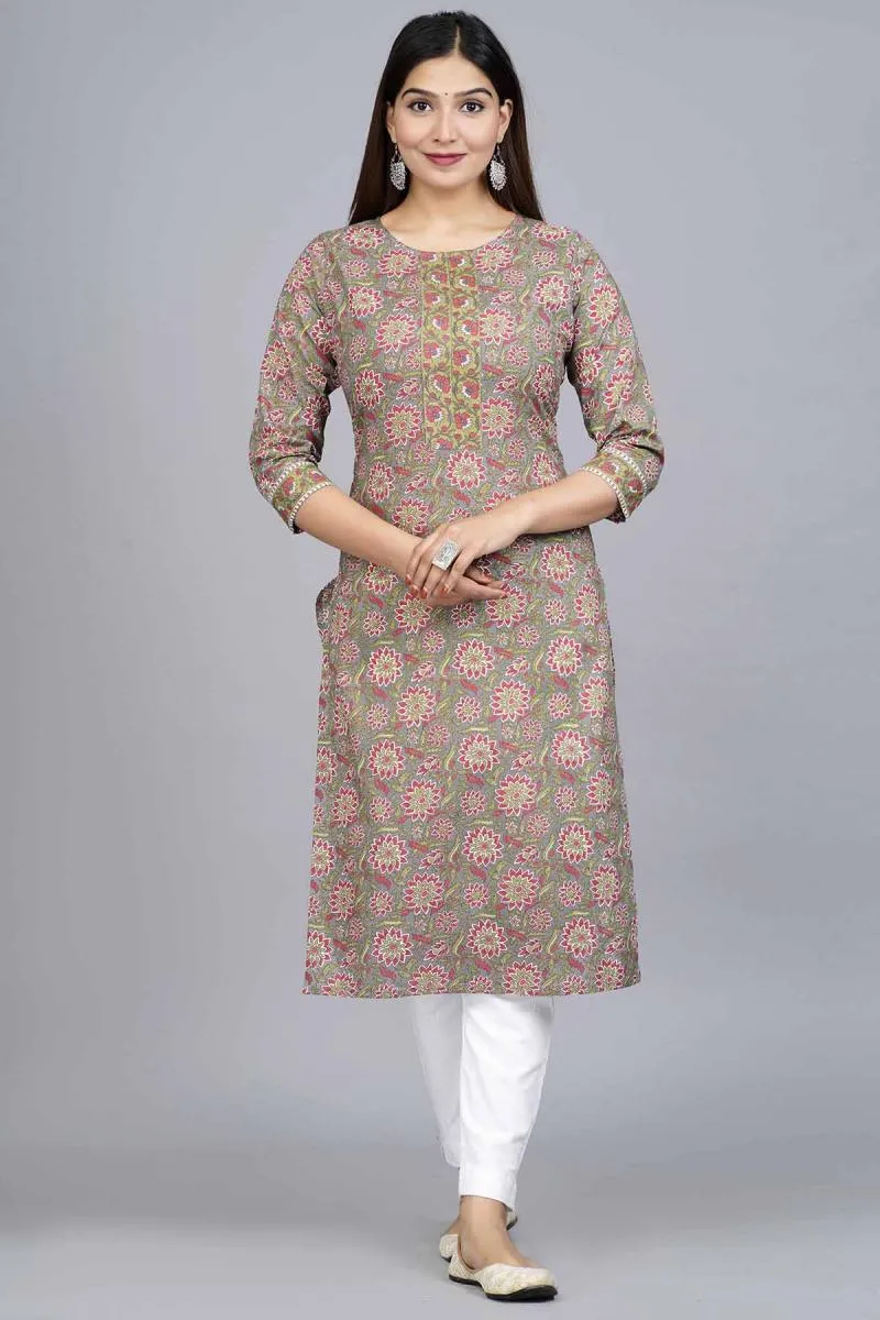 Cotton Floral Printed Kurti for Women