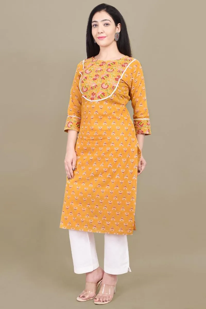 Cotton Printed Kurti for Women 000632XXLYEL - Yellow kurti - XXL-44 kurti