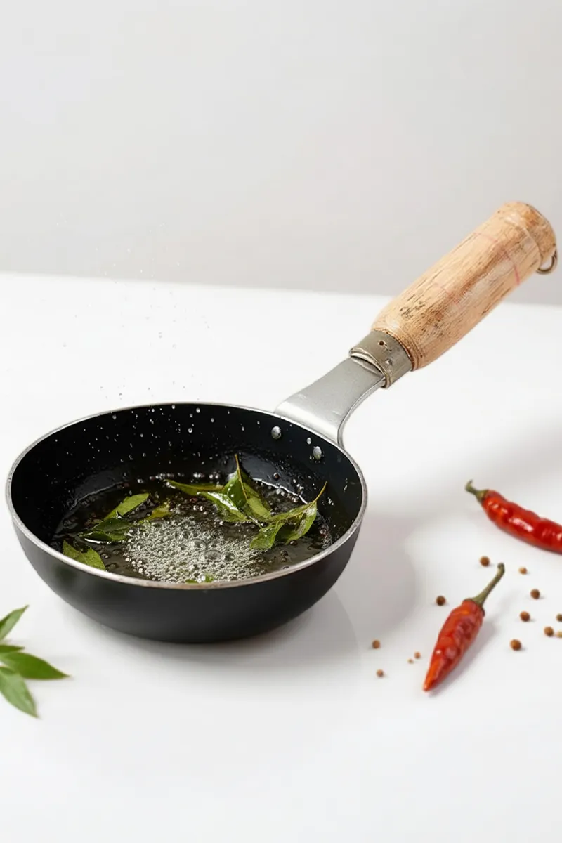 Bluevel 100% Pure Sheet Iron Tadka Pan with Wooden Handle, Seasoned, Toxin-Free, 300ml, 5 Inch 000774BLA300ML