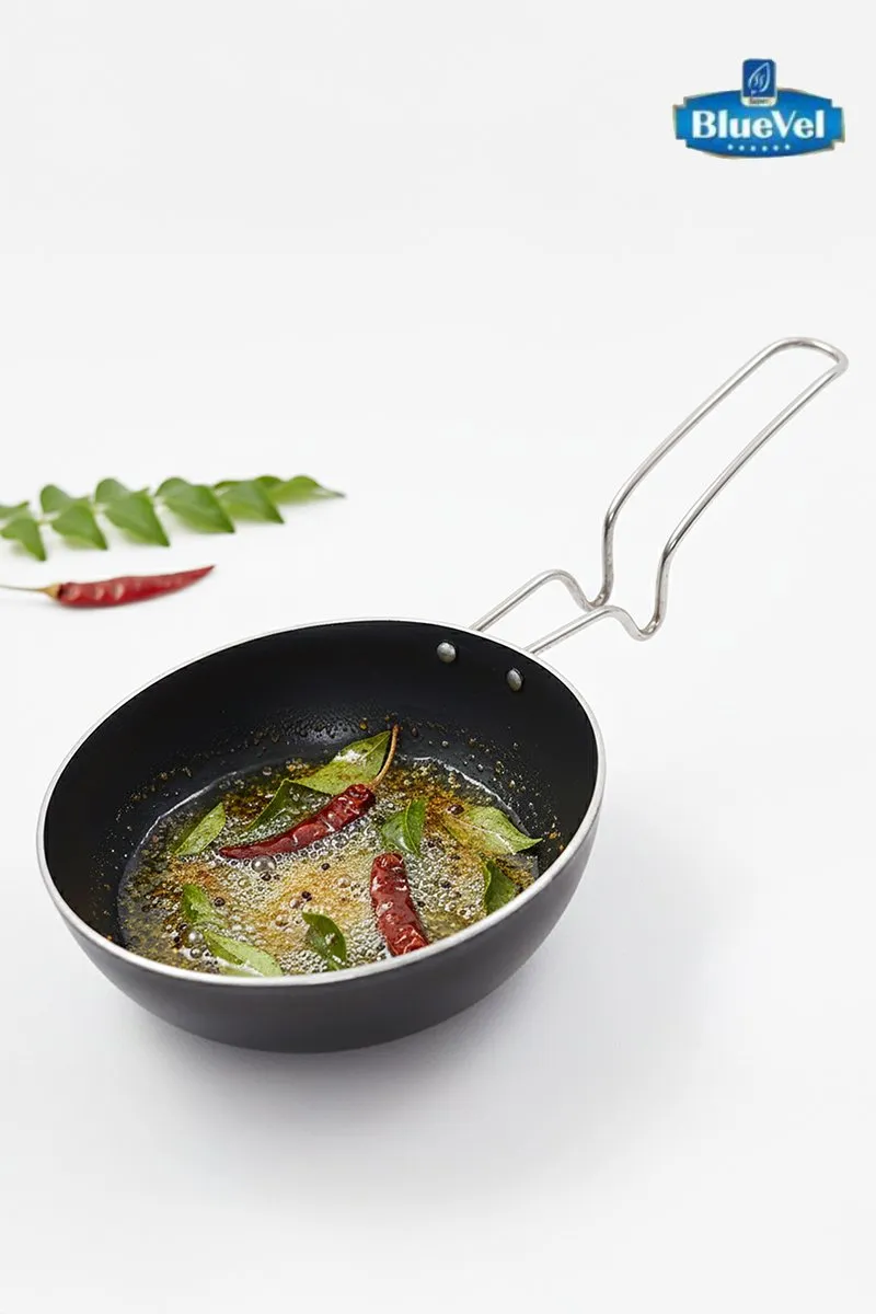 Bluevel 100% Pure Sheet Iron Tadka Pan with Stainless Steel Handle, Pre-Seasoned, Toxin-Free, Induction, 5 Inch, 0.35L 000775BLA0.6LTR