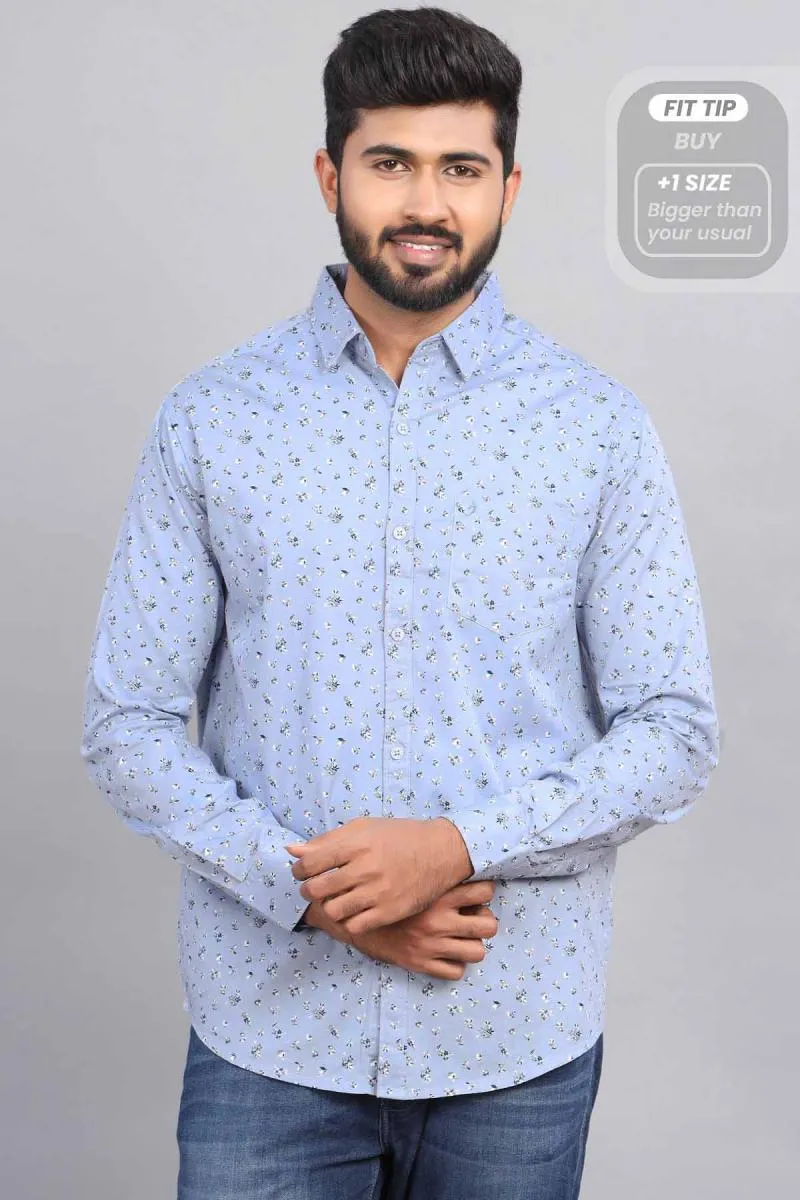 Men's Cotton Floral Print Shirt 000873SKYBLU40