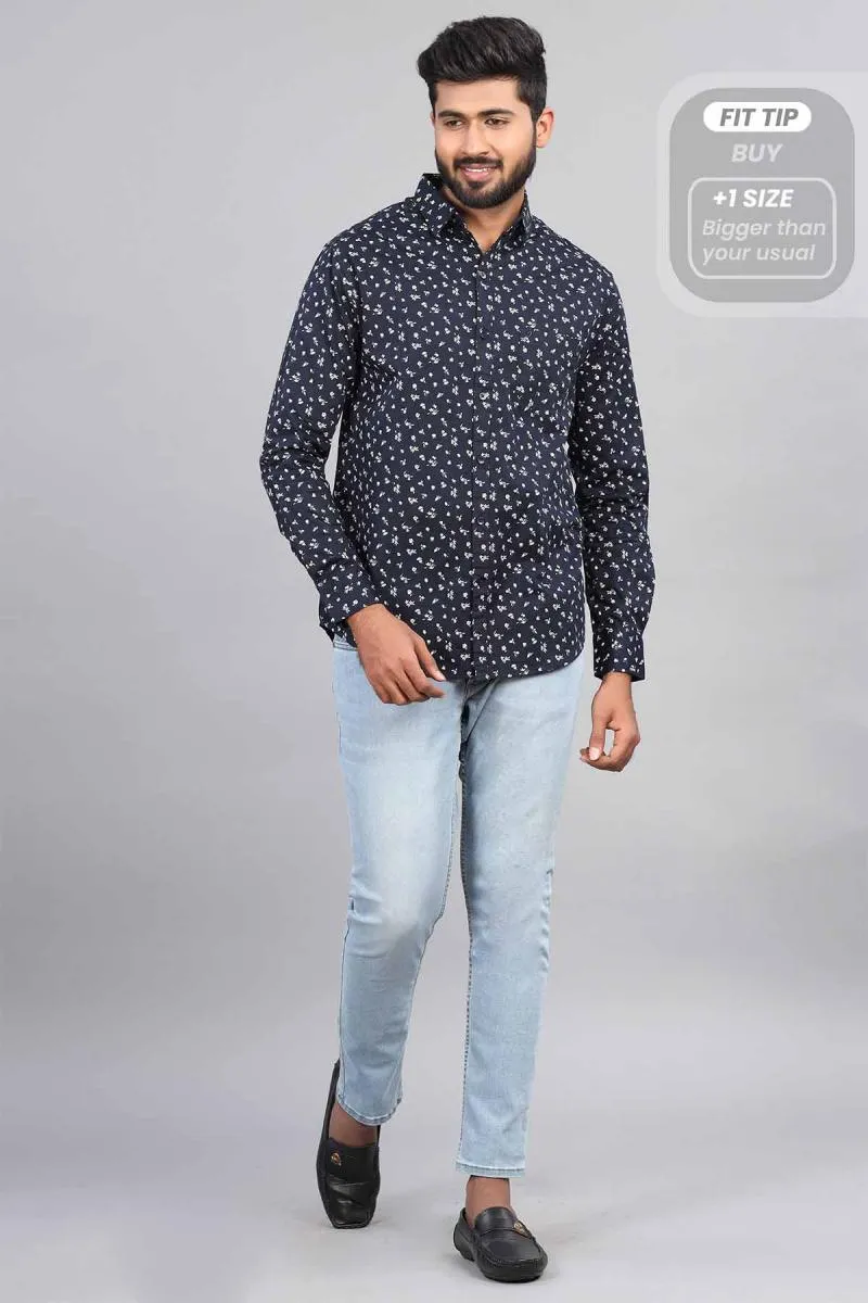 Cotton Printed Shirt for Men 000875NAVBLU40