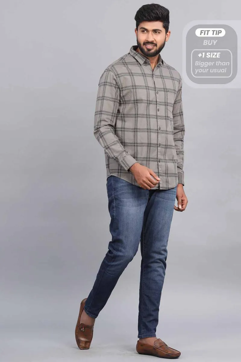 Men's Cotton Checkered Shirt 000878GRE40