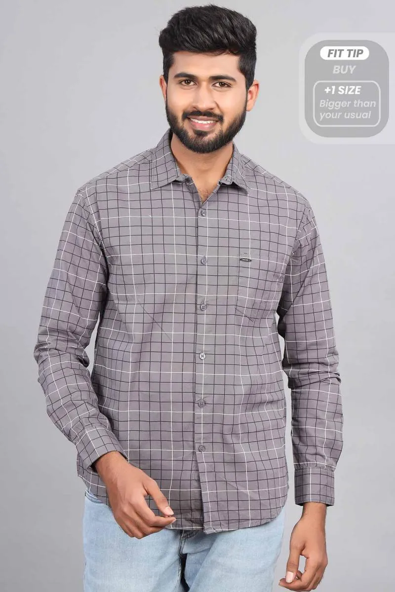 Men's Cotton Checkered Casual Shirt   000887GRE42