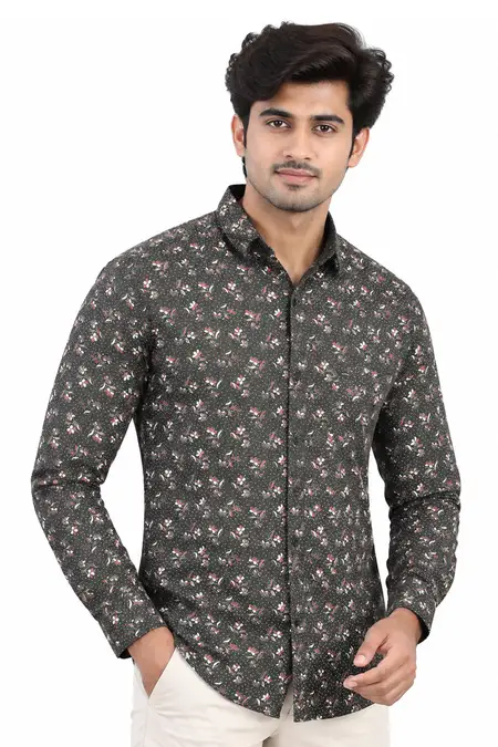 Cotton Floral Printed Shirt for Men 000900DARGRE44