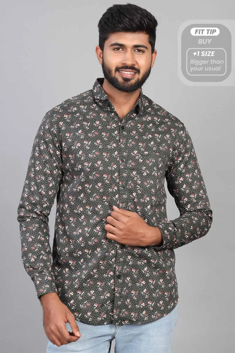 Cotton Floral Printed Shirt for Men 000900DARGRE42
