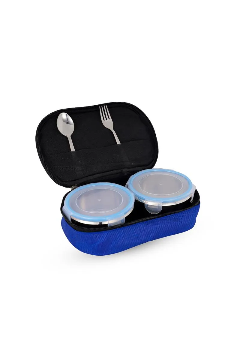 Diamond Stainless Steel & Plastic Container With bag & spoon, Set of 2 - 250 ML (Each)