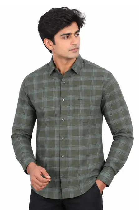 Cotton Checkered Casual Shirt for Men 001040DARGRE40