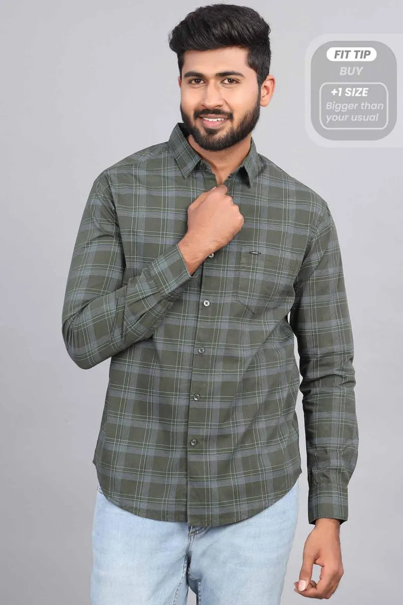 Cotton Checkered Casual Shirt for Men 001040DARGRE44