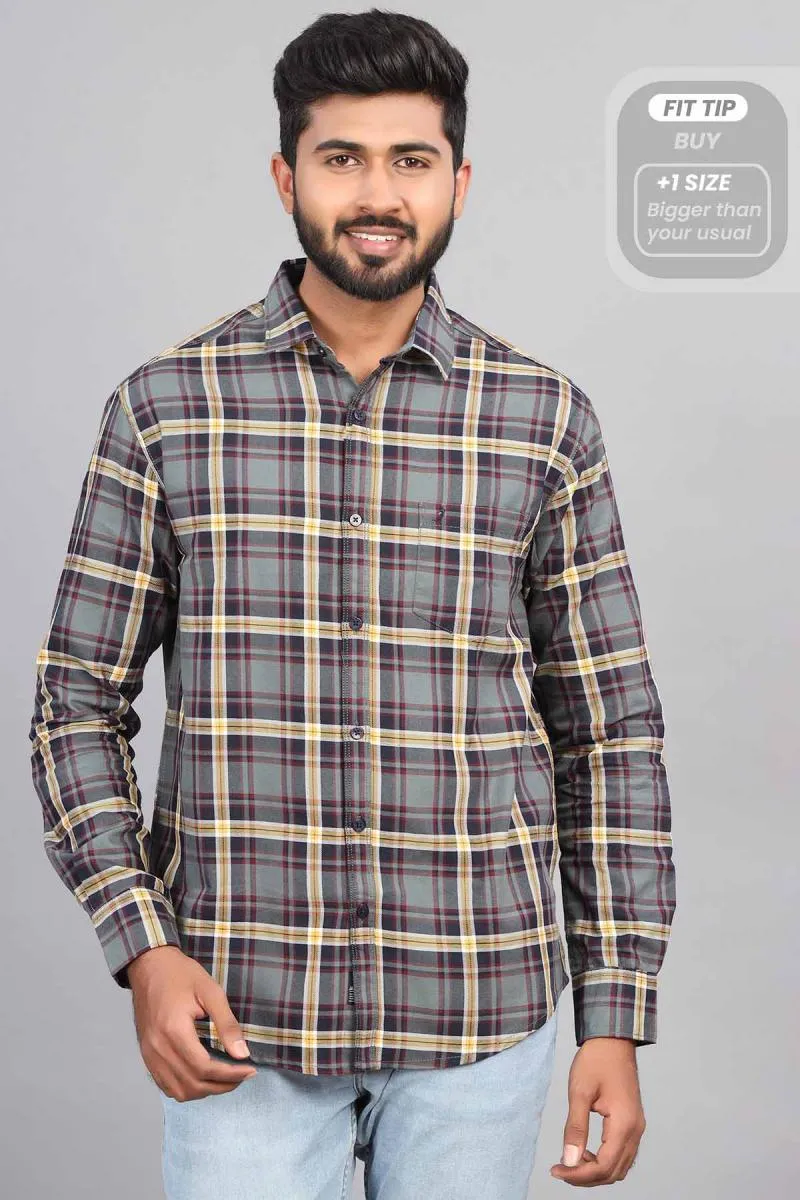 Cotton Checkered Casual Shirt for Men 001041GRE44