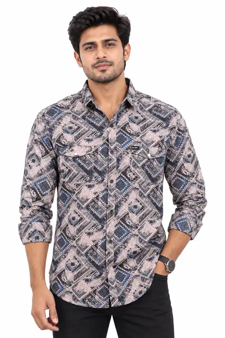 Men's Cotton Printed Shirt  001095BRO40