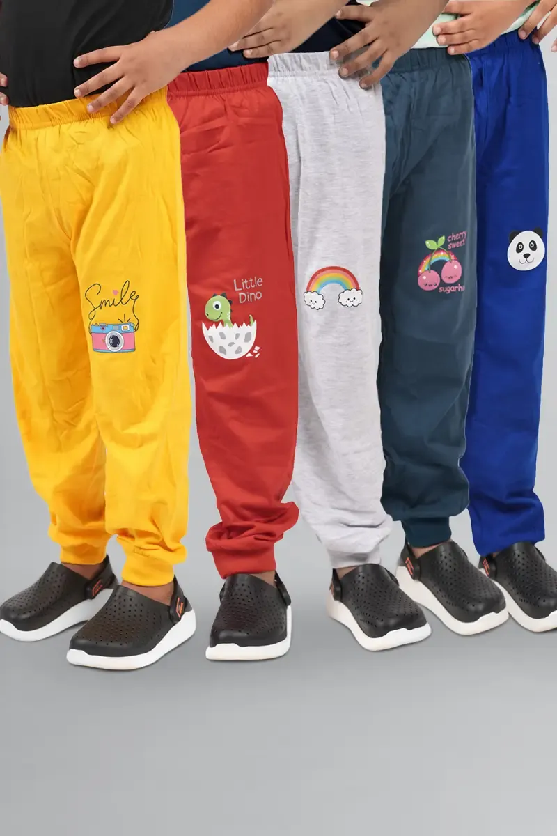 Boy's Cotton Printed Joggers - Pack of 5
