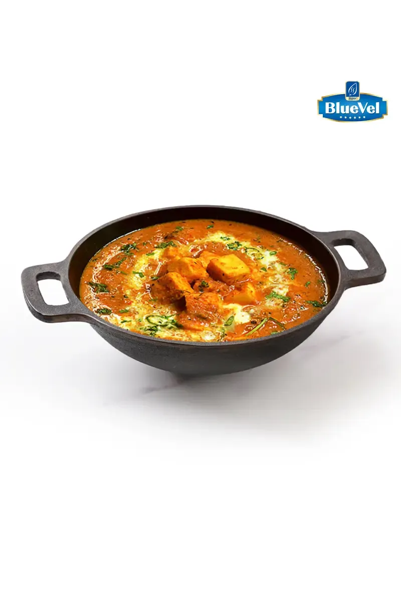 Bluevel Cast Iron Kadai, 7 Inch, 0.5L, Pre-Seasoned, Naturally Nonstick, 100% Pure, Toxin-Free, Concave, 1.06kg