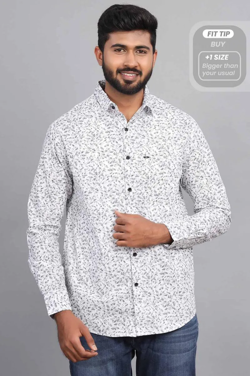Cotton Floral Print Shirt for Men 001194WHI40