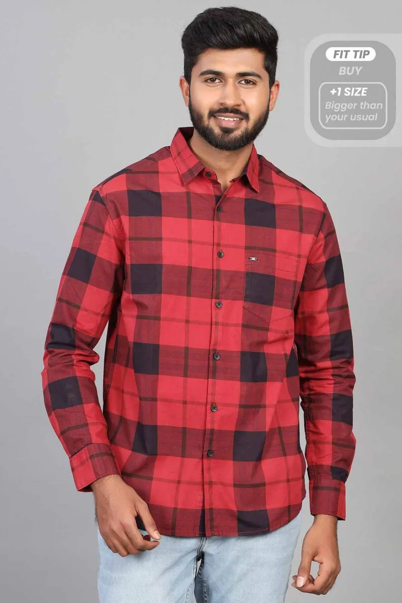 Checkered Cotton Shirt for Men 001201RED42