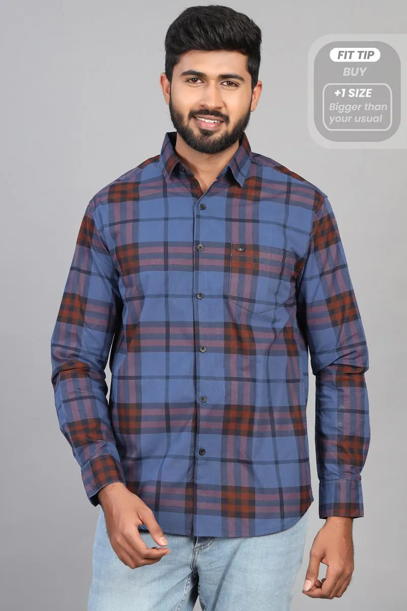 Cotton Checkered Shirt for Men 001202BLU42