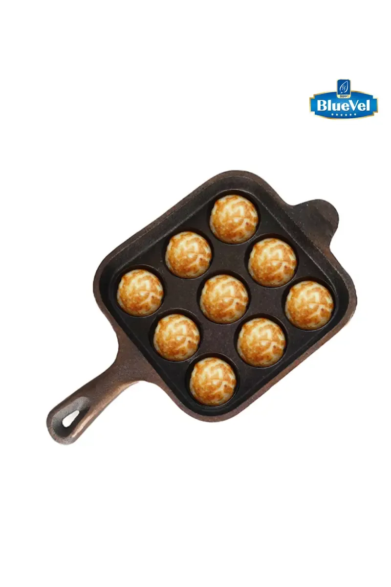 Bluevel 9 Pit/Cup Cast Iron Paniyaram/Appe Pan, Pre-Seasoned, Natural Nonstick, 100% Pure, Toxin-Free, 7 Inch, 2.4 kg 001203BLA0.1LTR