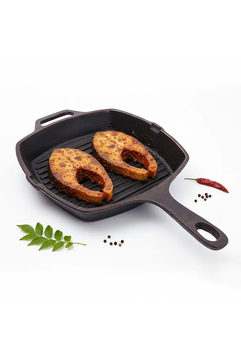 Bluevel Cast Iron Grill Pan, Pre-Seasoned, 100% Pure, Toxin-Free, Long Handle, Induction, 28cm / 11 Inch, 3.1kg 001208BLA1.9LTR