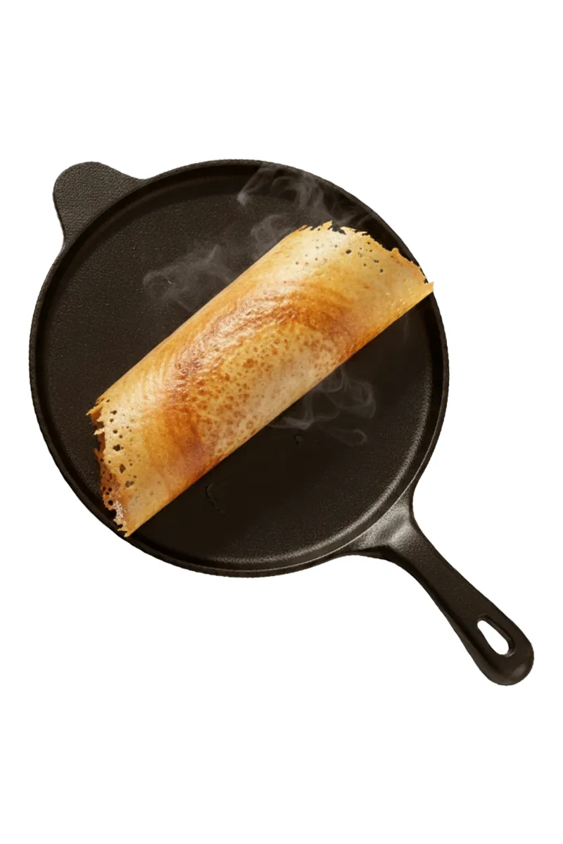 Bluevel Cast Iron Tawa, Long Handle, 10 Inch/26cm, Pre-Seasoned, Naturally Nonstick, 100% Pure, Toxin-Free, Induction, 1.8kg