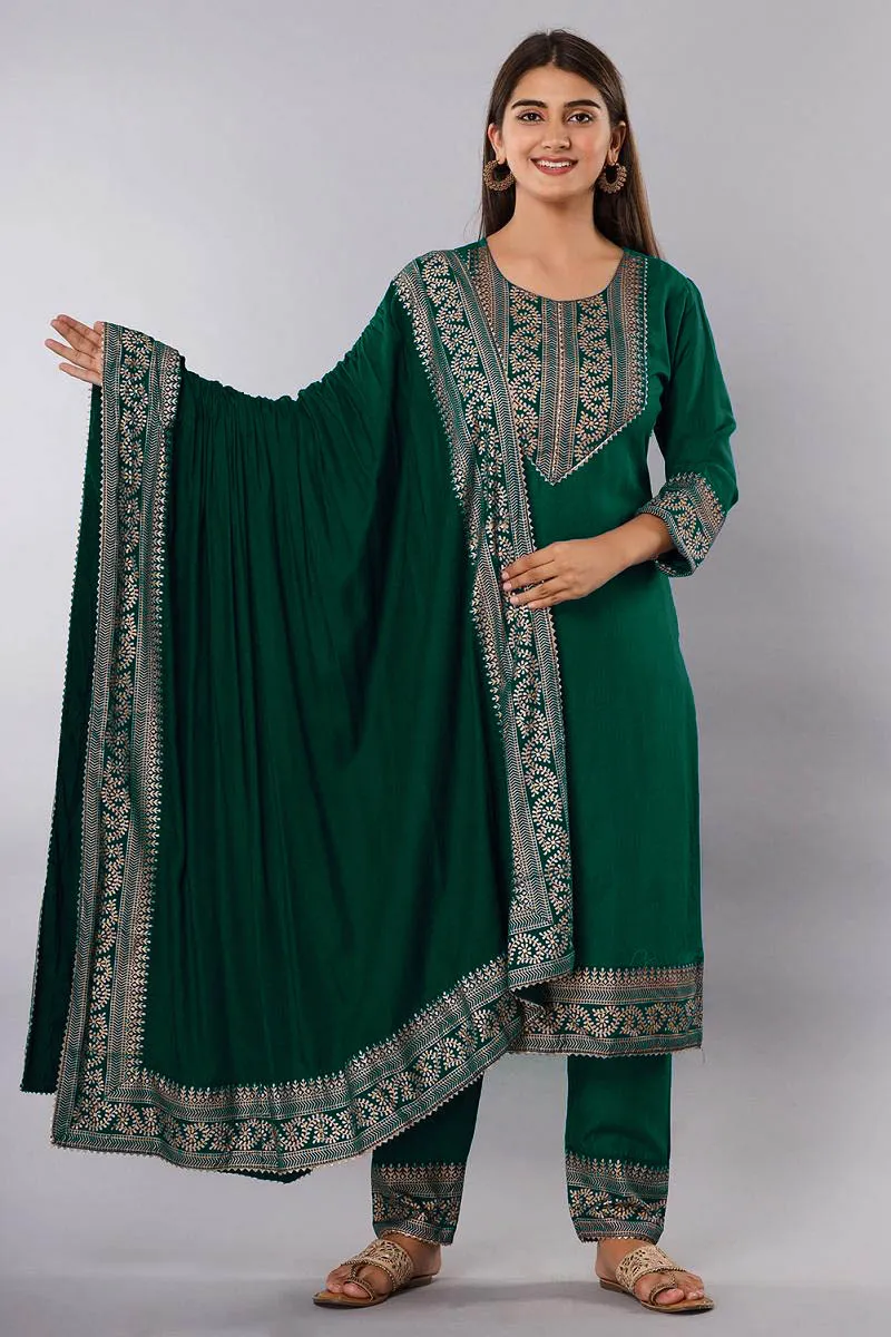 Rayon Printed Kurti with Palazzo & Dupatta Set for Women