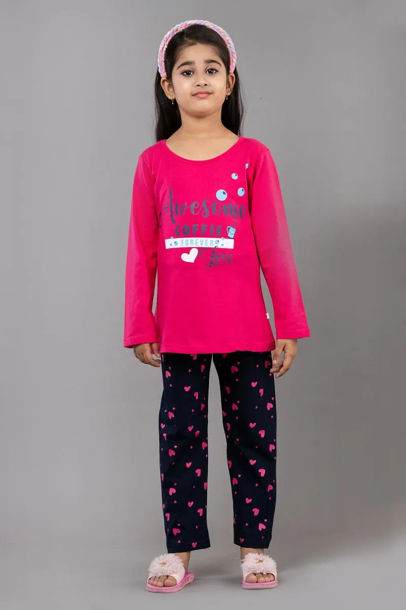 Girl's Cotton Blend Printed Pyjama Set (3 - 9 Yrs)