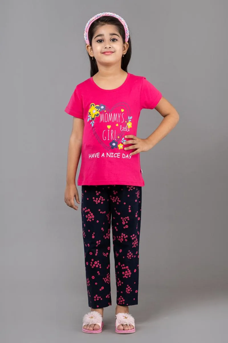 Girl's Cotton Blend Printed Pyjama Set (3 - 11 Yrs)