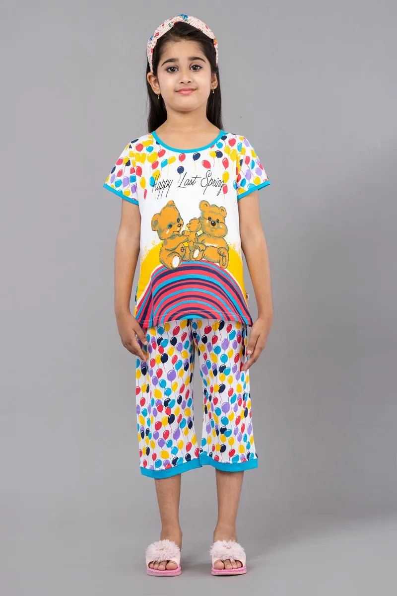 Girl's Cotton Blend Printed Pyjama Set (3 - 9 Yrs) 001434BLU78YEA