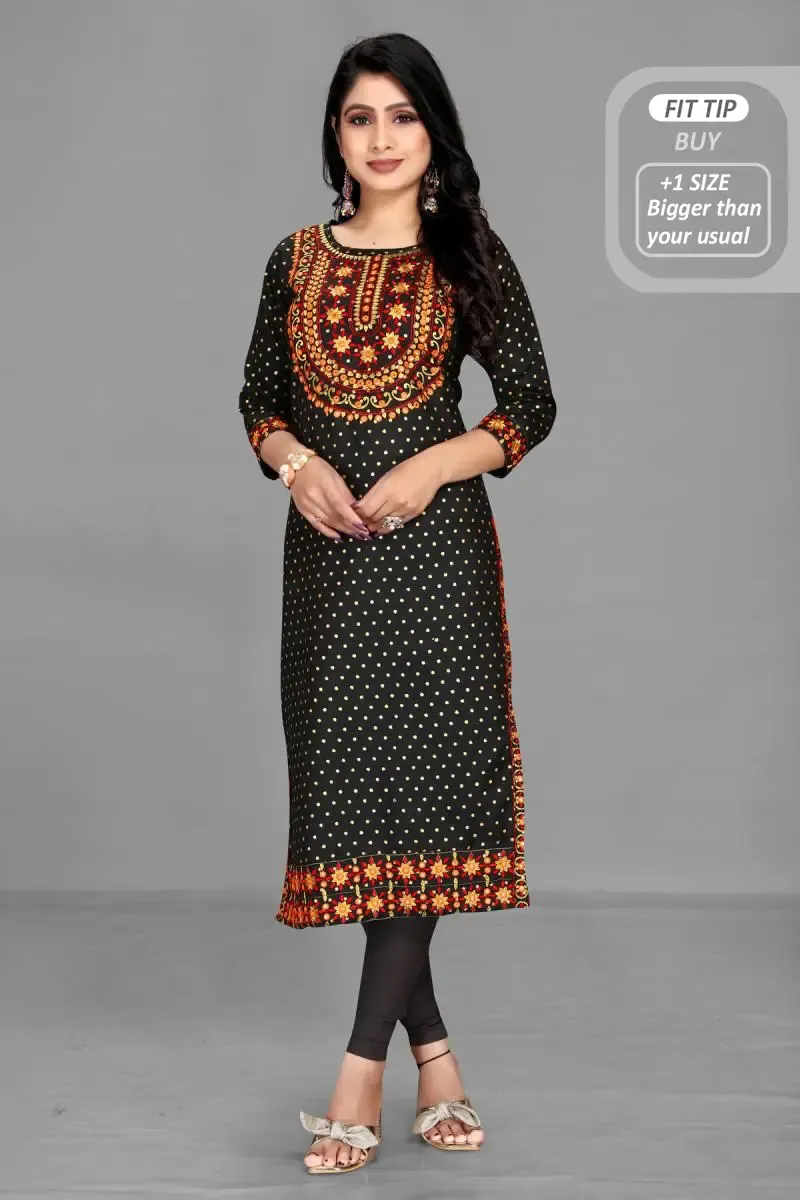 Cotton Blend Printed Kurti for Women 001492XL4BLA - Black kurti - XL-42 kurti